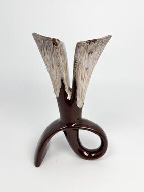 Vintage double bud vase - MCM abstract pottery